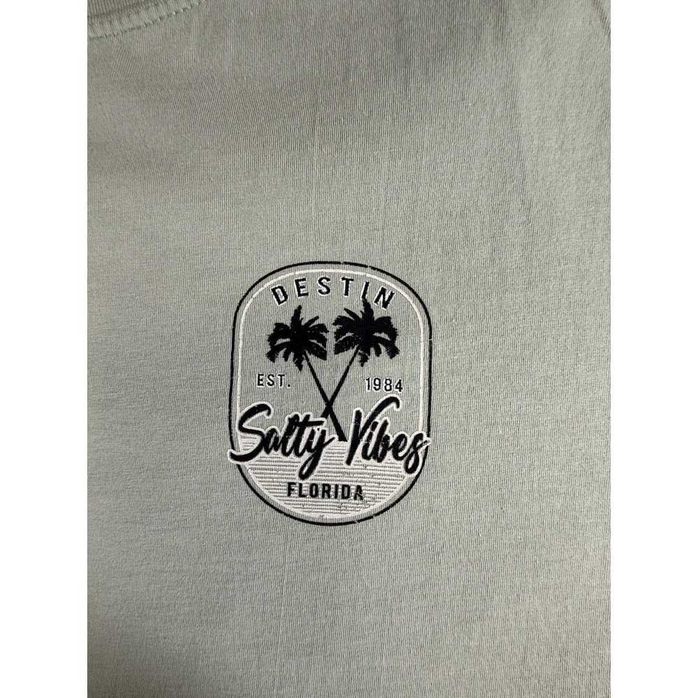 Destin Florida Salty Vibes Graphic Double Sided ‎ T-Shirt Mens 2XL Sage Green